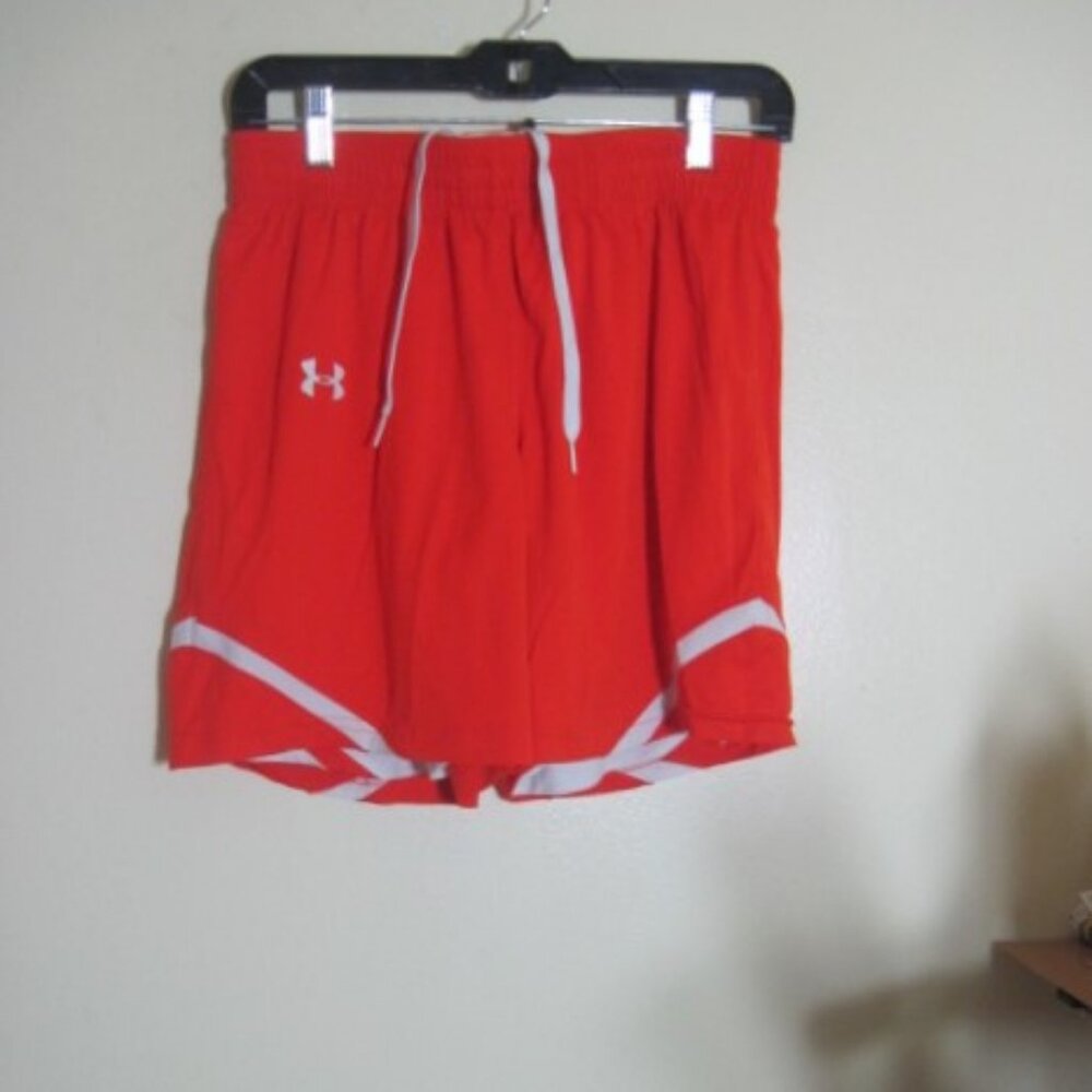 UNDER ARMOUR-Mens/Boys Size 28/30 Sport Shorts W/Mesh Lining Orange/White Stripe